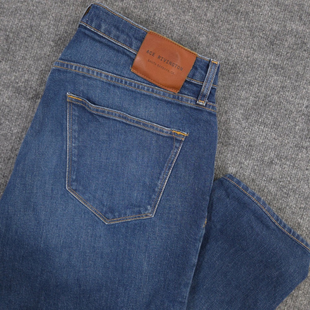 Ace Rivington Jeans Mens 34X28 Blue Candiani‎ Denim Athletic Taper Medium Wash